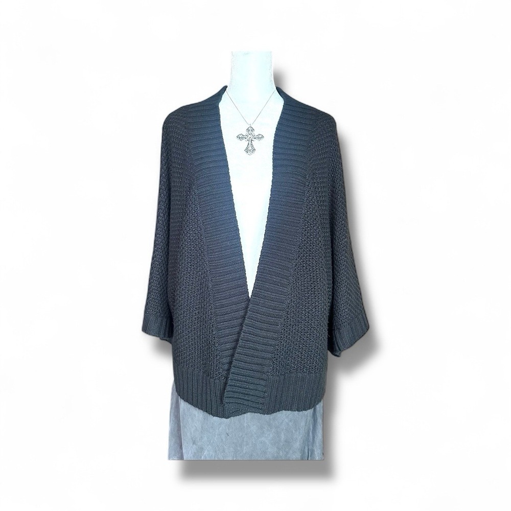 Chico's Black Open Front Cardigan Sweater Sz 2 Wool Blend Knit Cozy Minimalist